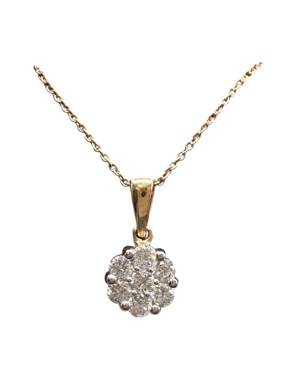 Diamond Circle Cluster Necklace in 14kt Yellow Gold - 0.52ctw, 18", New